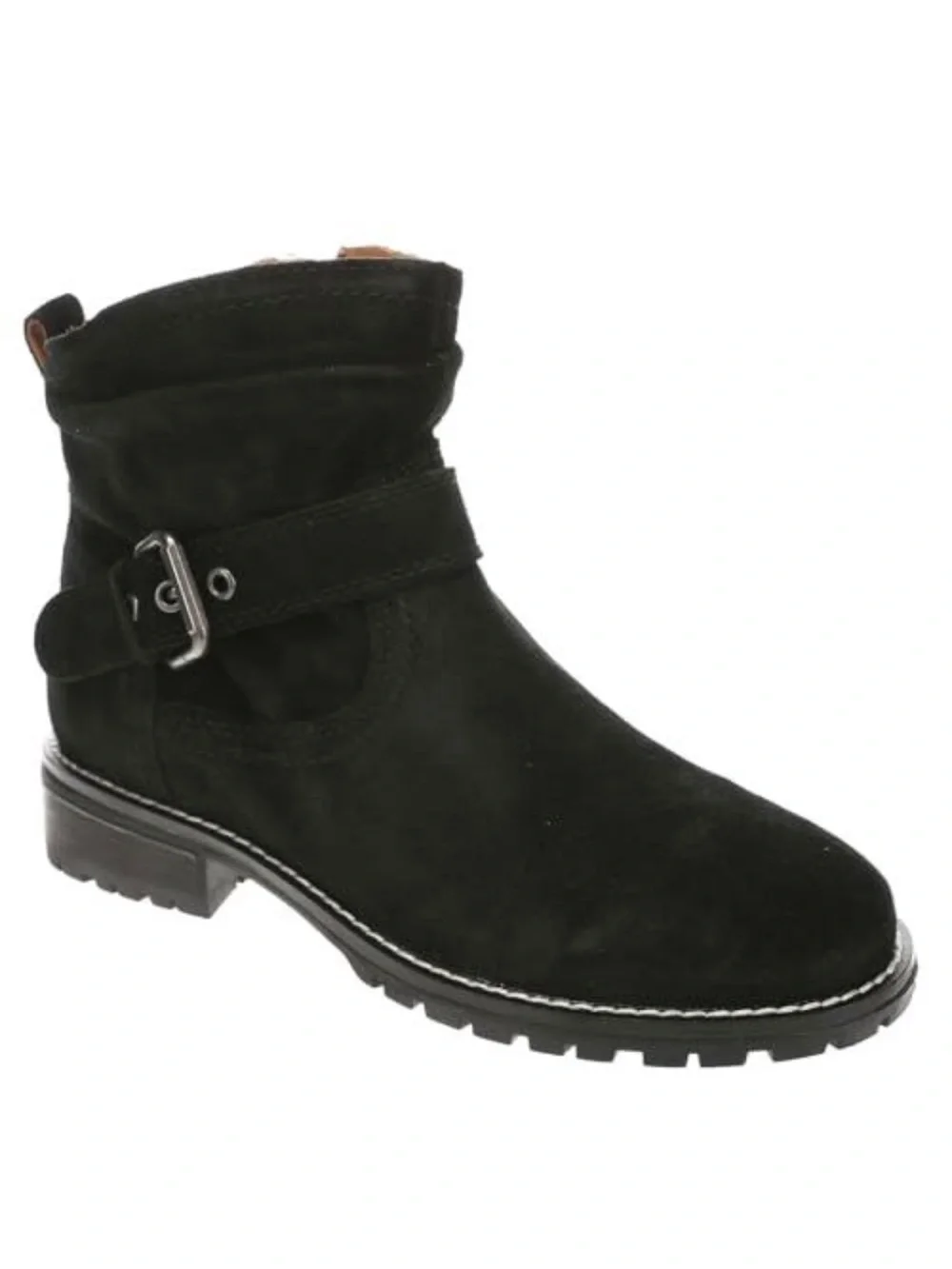 Earth 9.5 Thrill Black Suede Buckle Ankle Ruched Booties